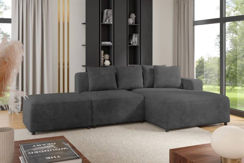 Ecksofa Designersofa MEGAN XS inkl. Hocker Stoff Poso Dunkelgrau Ottomane Rechts von Fun Möbel