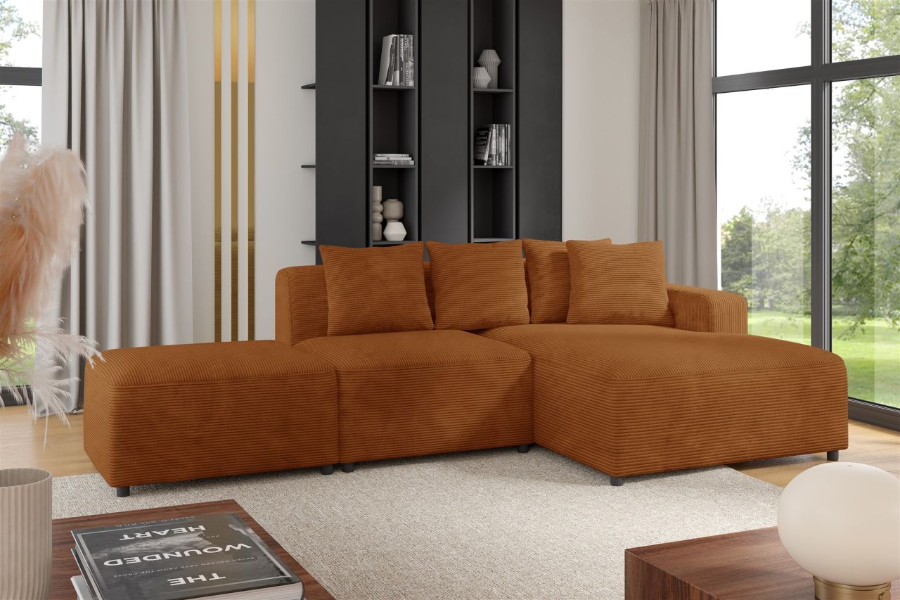 Ecksofa Designersofa MEGAN XS inkl. Hocker Stoff Poso Rostbraun Ottomane Rechts von Fun Möbel