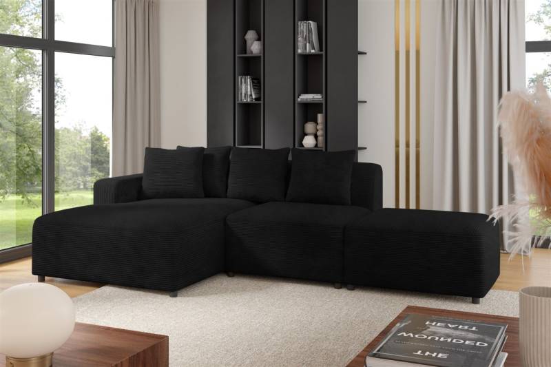 Ecksofa Designersofa MEGAN XS inkl. Hocker Stoff Poso Schwarz Ottomane Links von Fun Möbel