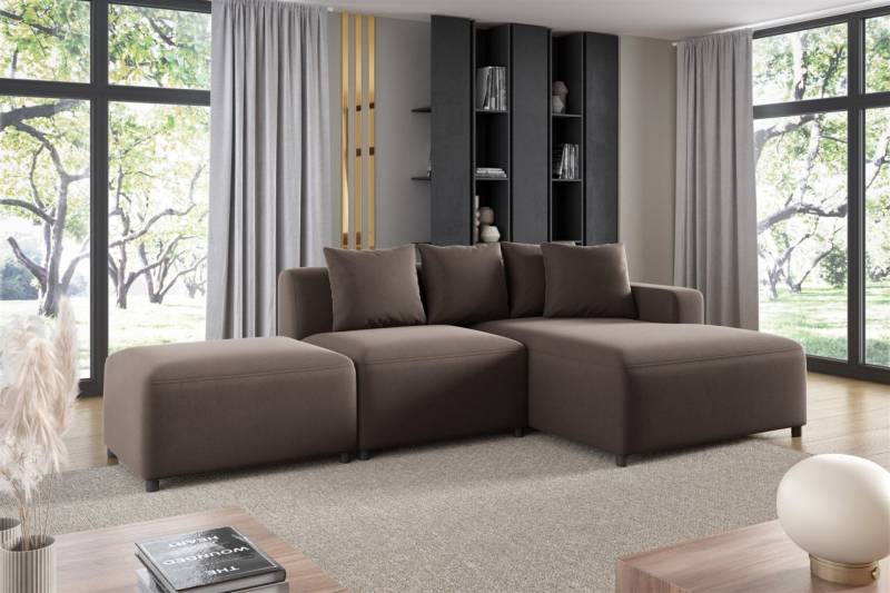 Ecksofa Designersofa MEGAN XS inkl. Hocker Stoff Salvador Braun Ottomane Rechts von Fun Möbel
