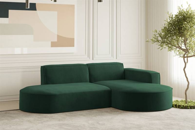Ecksofa Designersofa PALMA XS in Stoff Noel Grün Ottomane Rechts von Fun Moebel