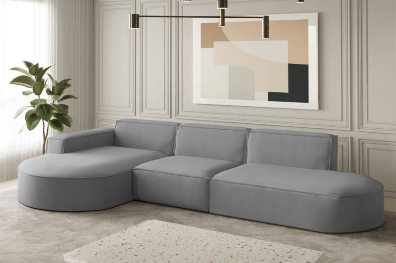 Ecksofa Designersofa PALMA in Stoff Opera Velvet Grau Ottomane Links von Fun Moebel