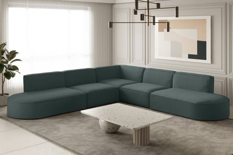Ecksofa Designersofa PALMA Stoff Opera Velvet Opalgrün Seite Universal von Fun Moebel