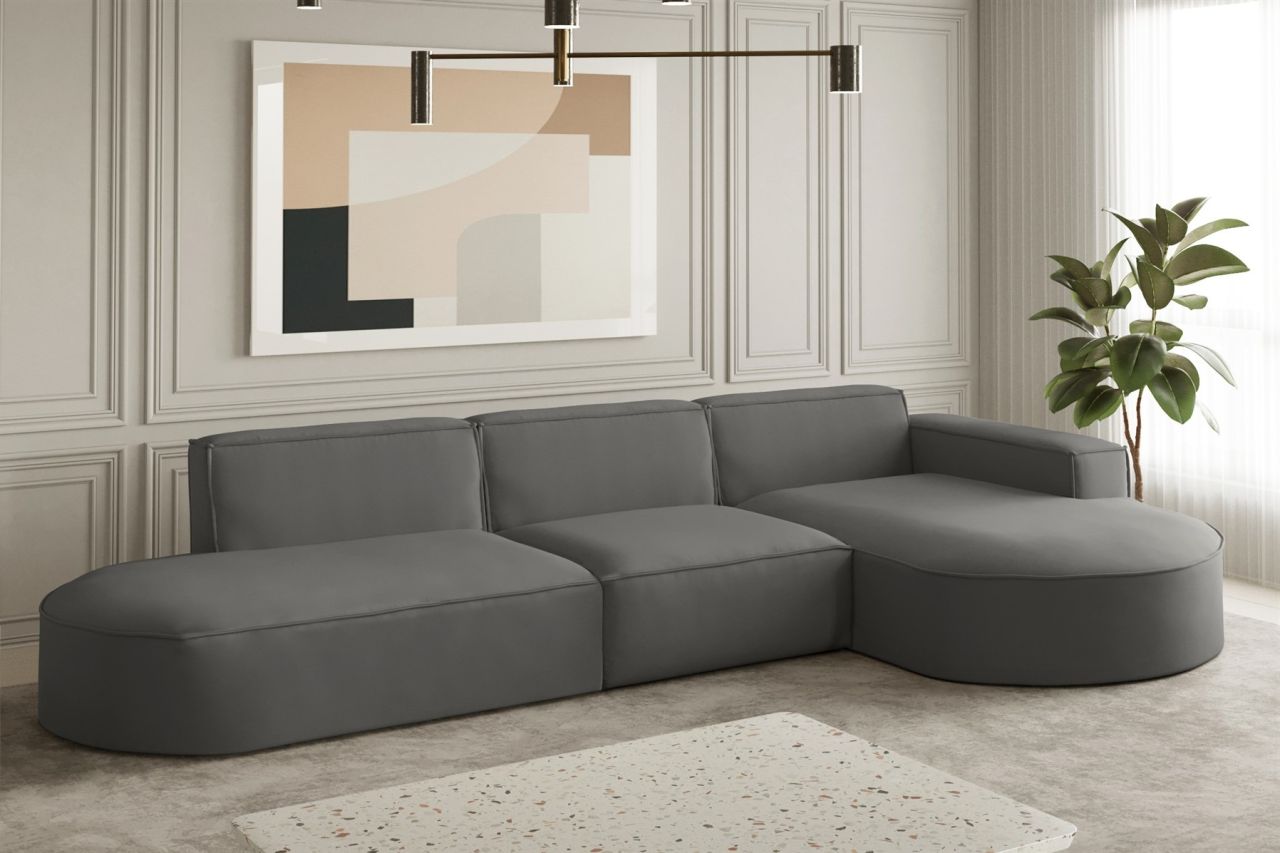 Ecksofa Designersofa PALMA in Stoff Opera Velvet Steel Ottomane Rechts von Fun Moebel