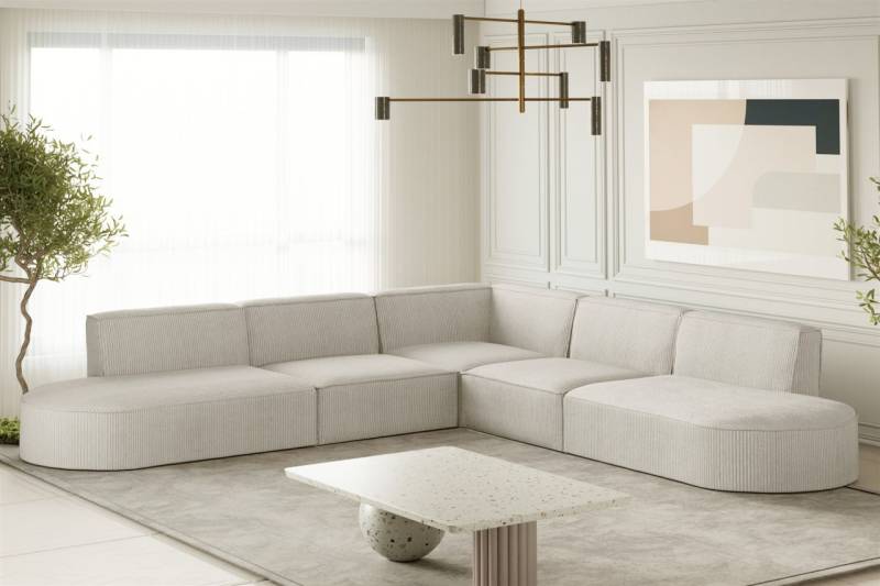 Ecksofa Designersofa PALMA Stoff Scala Sand Seite Universal von Fun Moebel