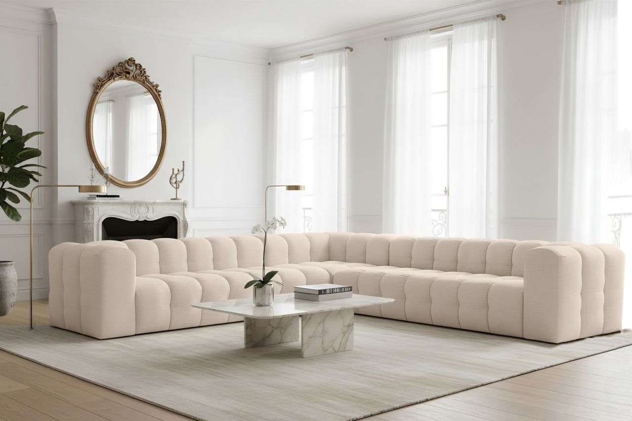 Ecksofa Designersofa SOLVIE XL in Stoff Tiffani Beige Seite Universal Ecksofa Designersofa SOLVIE XL in Stoff Tiffani Beige Seite Universal von Fun Möbel
