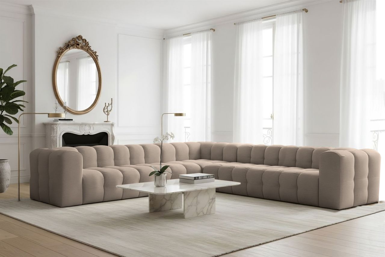 Ecksofa Designersofa SOLVIE XL in Stoff Tiffani Taupe Seite Universal Ecksofa Designersofa SOLVIE XL in Stoff Tiffani Taupe Seite Universal von Fun Möbel