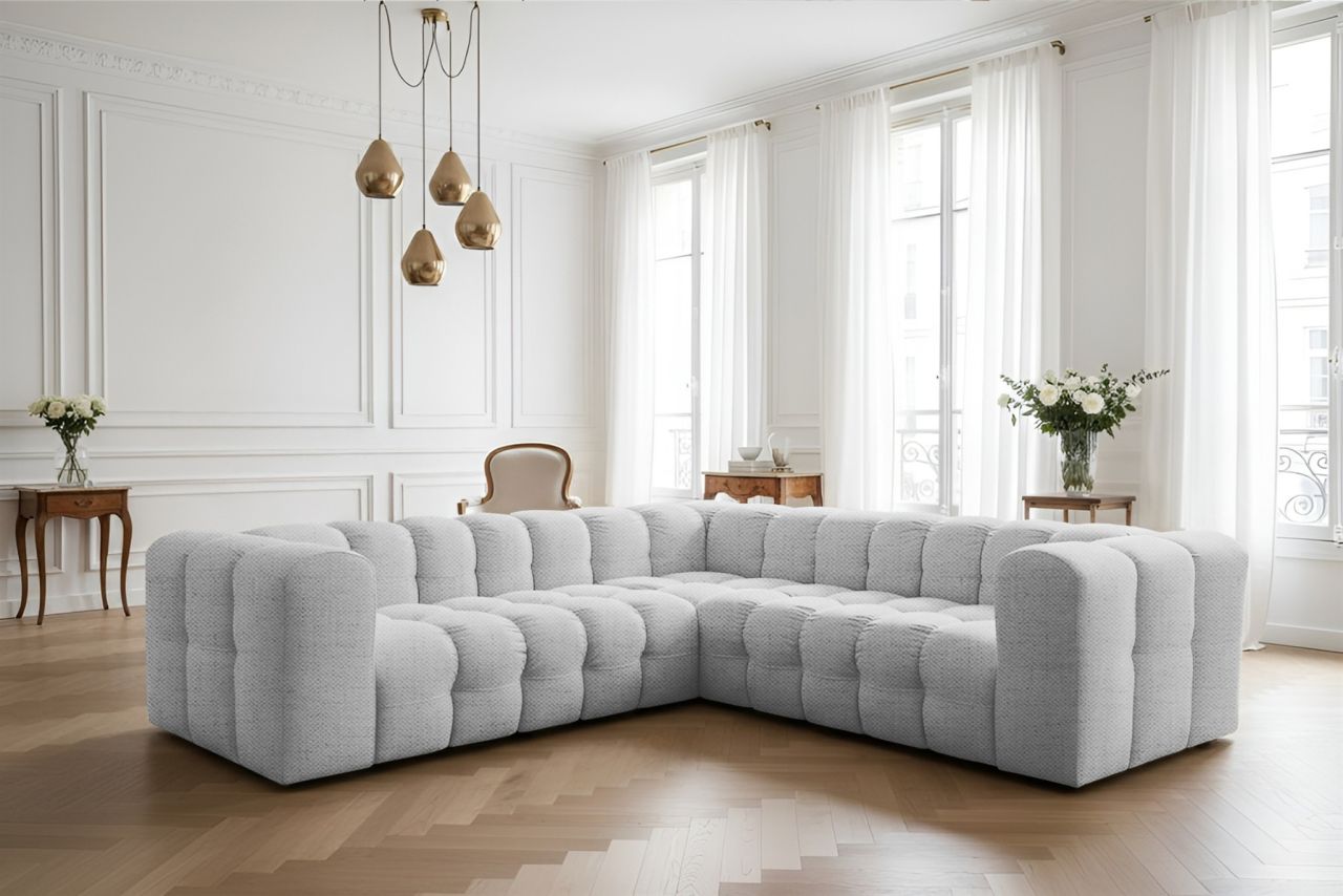 Ecksofa Designersofa SOLVIE XS in Stoff Moly Hellgrau Seite Universal Ecksofa Designersofa SOLVIE XS in Stoff Moly Hellgrau Seite Universal von Fun Möbel