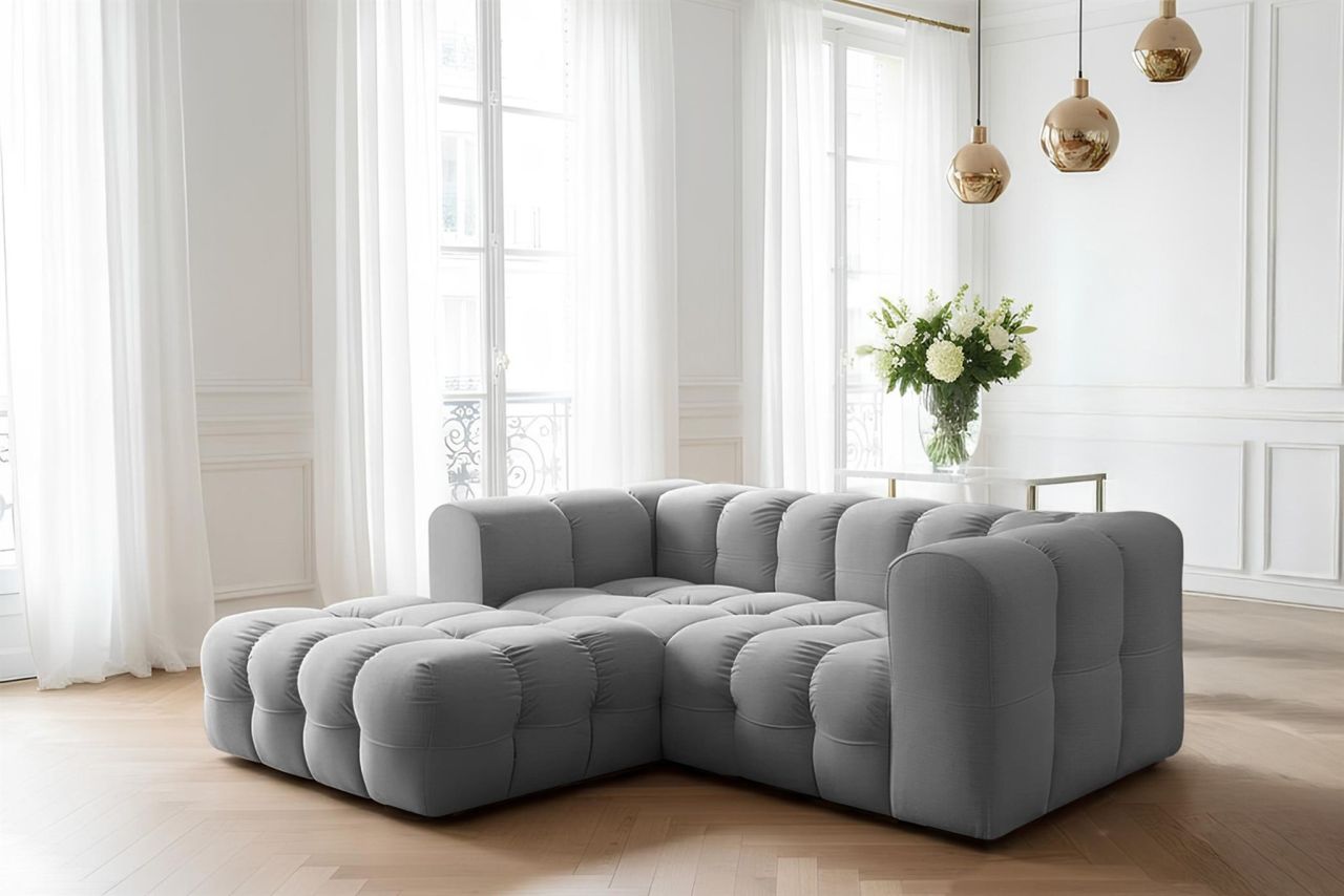 Ecksofa Designersofa SOLVIE XS in Stoff Tiffani Grau Ottomane Links Ecksofa Designersofa SOLVIE XS in Stoff Tiffani Grau Ottomane Links von Fun Möbel