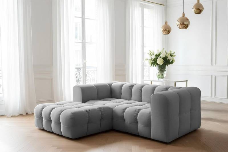 Ecksofa Designersofa SOLVIE XS in Stoff Tiffani Grau Ottomane Links Ecksofa Designersofa SOLVIE XS in Stoff Tiffani Grau Ottomane Links von Fun Möbel