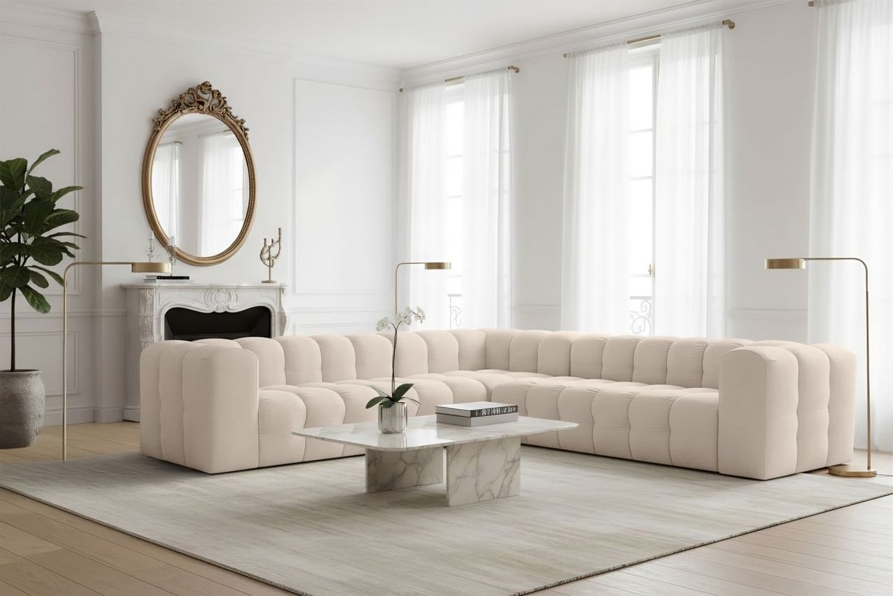Ecksofa Designersofa SOLVIE in Stoff Tiffani Beige Seite Universal Ecksofa Designersofa SOLVIE in Stoff Tiffani Beige Seite Universal von Fun Möbel