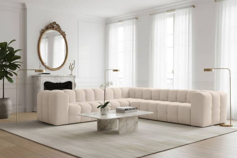 Ecksofa Designersofa SOLVIE in Stoff Tiffani Beige Seite Universal Ecksofa Designersofa SOLVIE in Stoff Tiffani Beige Seite Universal von Fun Möbel