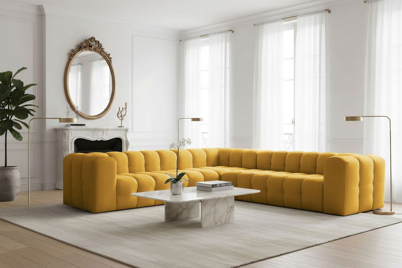 Ecksofa Designersofa SOLVIE in Stoff Tiffani Honiggelb Seite Universal Ecksofa Designersofa SOLVIE in Stoff Tiffani Honiggelb Seite Universal von Fun Möbel