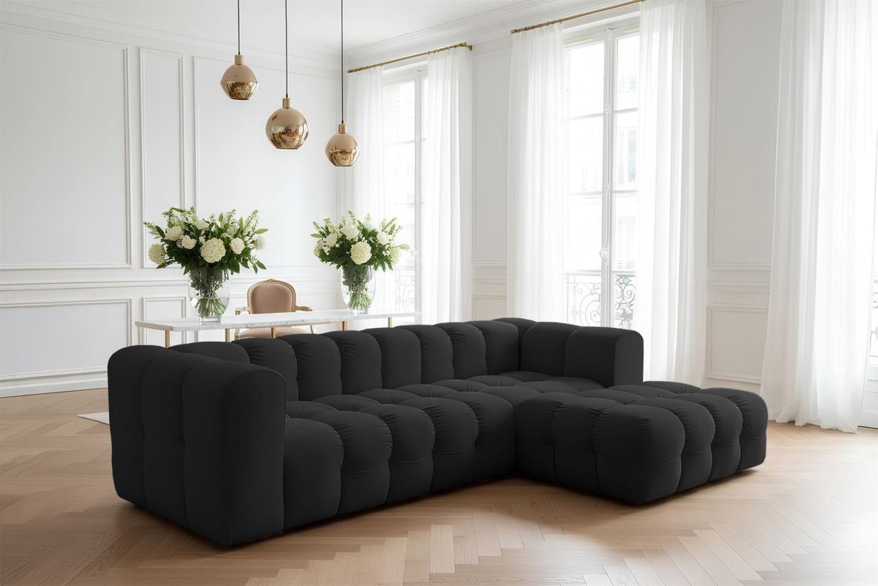 Ecksofa Designersofa SOLVIE in Stoff Tiffani Schwarz Ottomane Rechts Ecksofa Designersofa SOLVIE in Stoff Tiffani Schwarz Ottomane Rechts von Fun Möbel