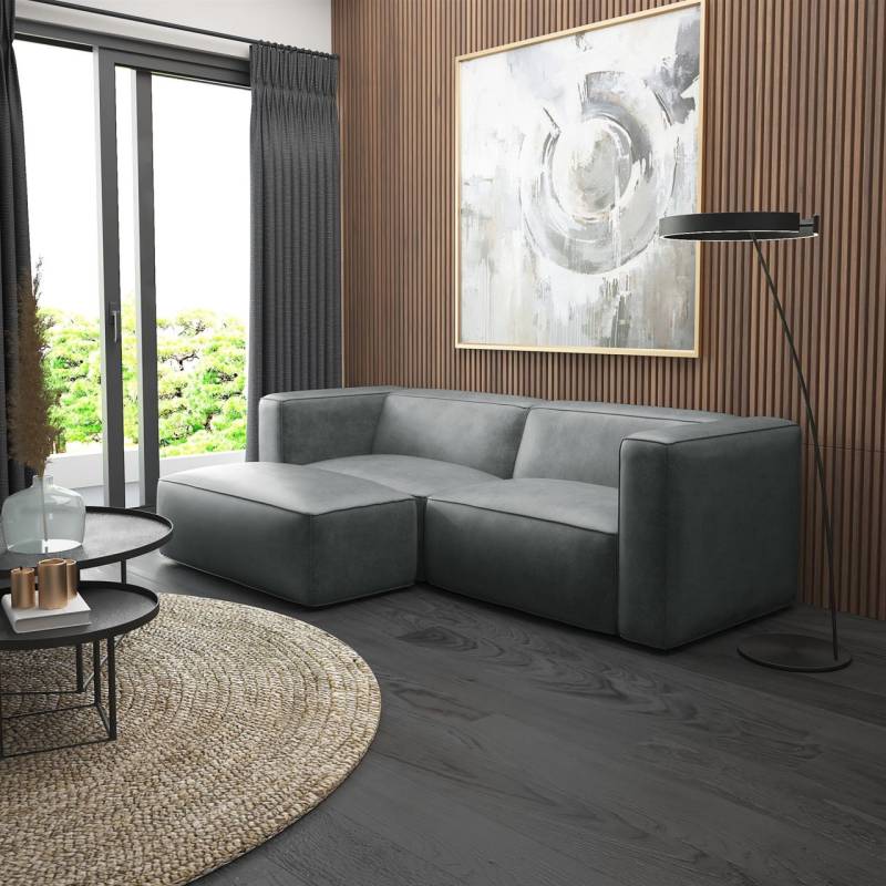 Ecksofa Designersofa Sofa HELMER XS in Stoff Pola Dunkelgrau Ottomane Links von Fun Möbel