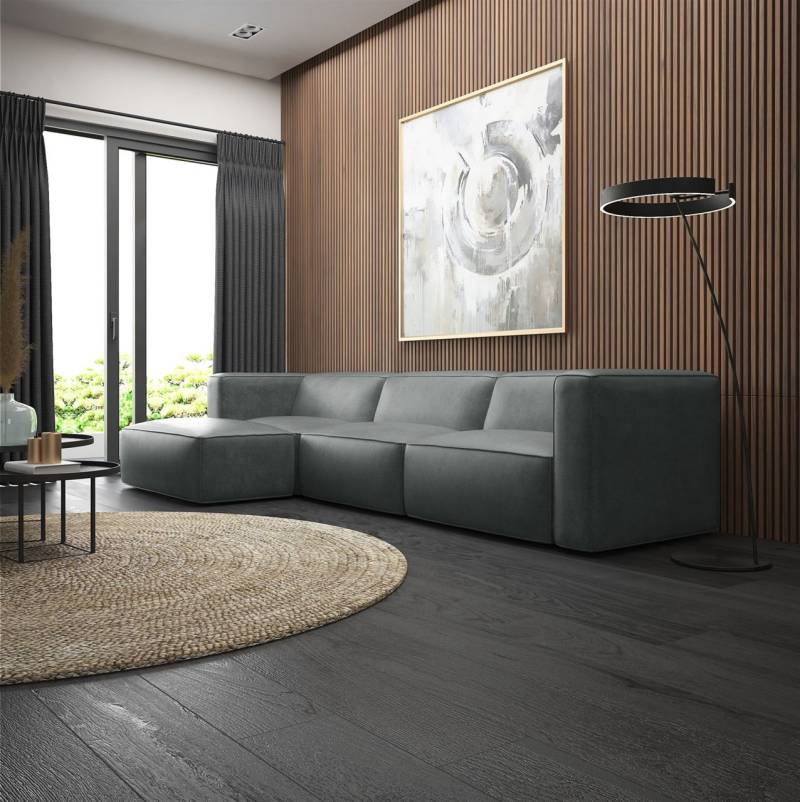 Ecksofa Designersofa Sofa HELMER in Stoff Pola Dunkelgrau Ottomane Links von Fun Möbel