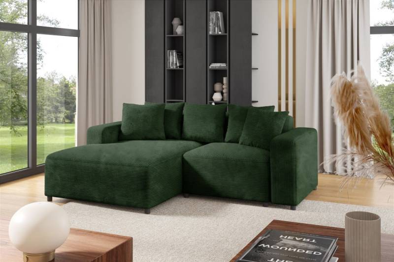 Ecksofa Designersofa Sofa MEGAN XS in Stoff Poso Dunkelgrün Ottomane Links von Fun Möbel