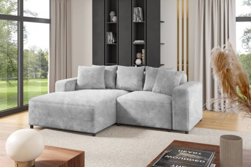 Ecksofa Designersofa Sofa MEGAN XS in Stoff Poso Hellgrau Ottomane Links von Fun Möbel