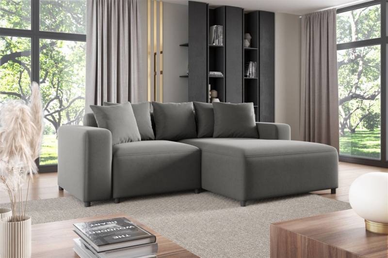 Ecksofa Designersofa Sofa MEGAN XS in Stoff Salvador Grau Ottomane Rechts von Fun Möbel