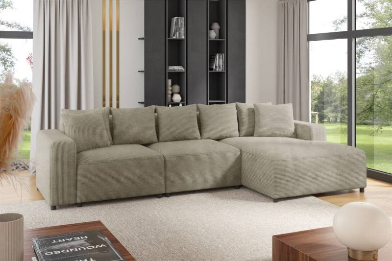Ecksofa Designersofa Sofa MEGAN in Stoff Poso Beige Ottomane Rechts von Fun Möbel
