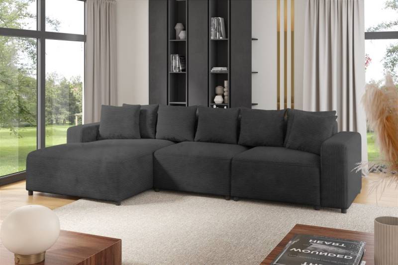 Ecksofa Designersofa Sofa MEGAN in Stoff Poso Dunkelgrau Ottomane Links von Fun Möbel