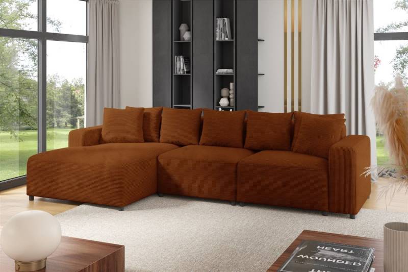 Ecksofa Designersofa Sofa MEGAN in Stoff Poso Rostbraun Ottomane Links von Fun Möbel