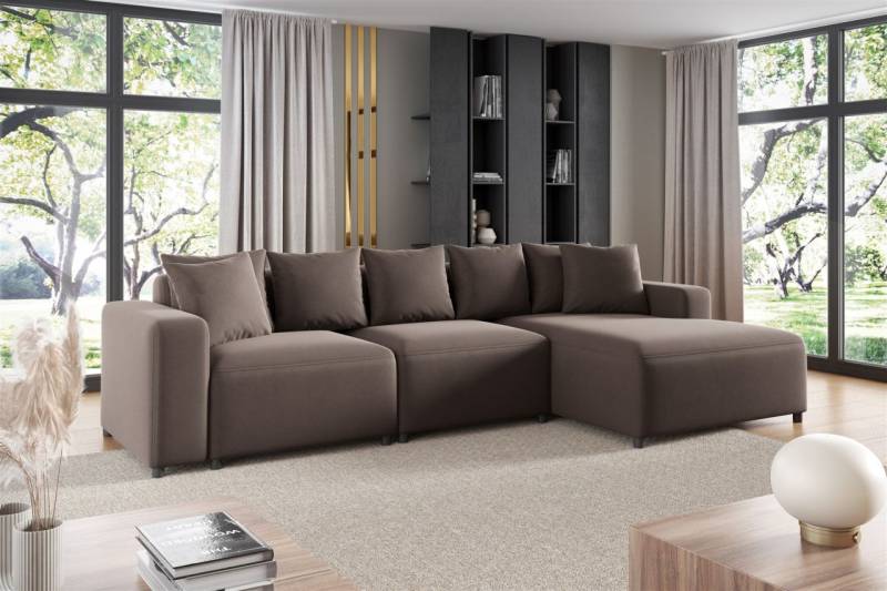 Ecksofa Designersofa Sofa MEGAN in Stoff Salvador Braun Ottomane Rechts von Fun Möbel