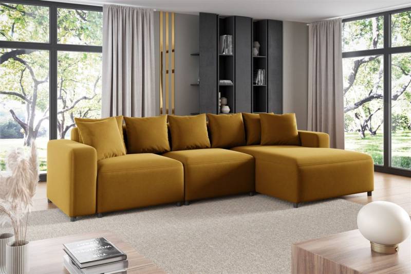 Ecksofa Designersofa Sofa MEGAN in Stoff Salvador Honiggelb Ottomane Rechts von Fun Möbel