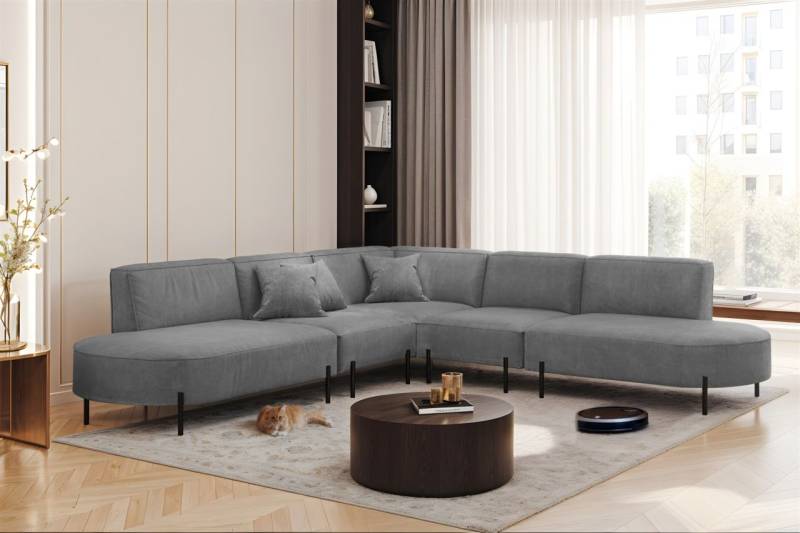 Ecksofa Designersofa VALENCIA Stoff Noel Grau Universal von Fun Moebel