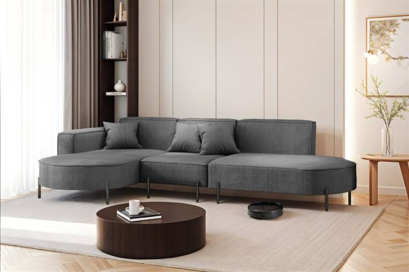 Ecksofa Designersofa VALENCIA in Stoff Scala Anthrazit Ottomane Links von Fun Moebel