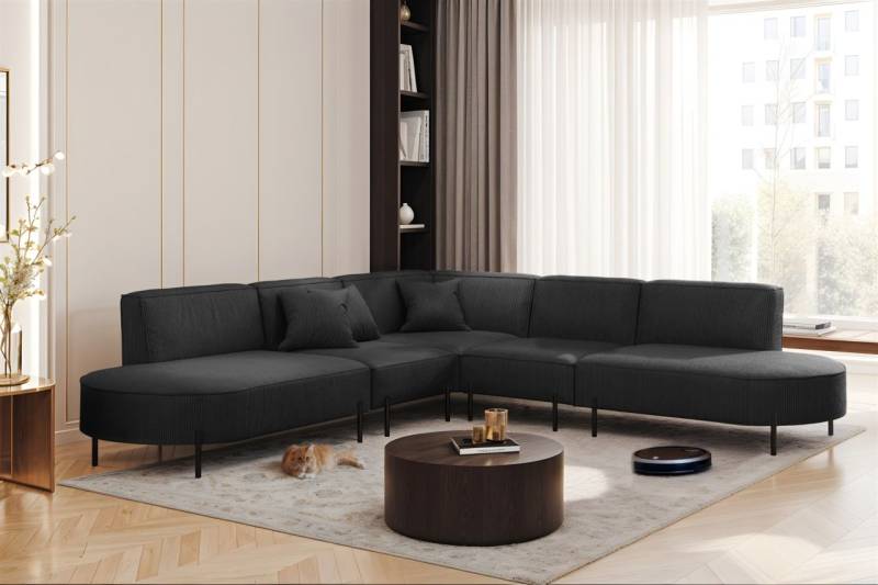 Ecksofa Designersofa VALENCIA Stoff Scala Anthrazit Universal von Fun Moebel