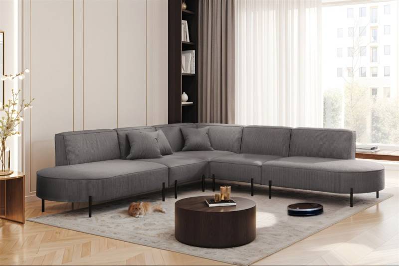 Ecksofa Designersofa VALENCIA Stoff Scala Grau Universal von Fun Moebel