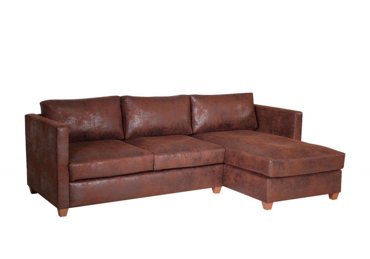 Ecksofa FABIO L-Form Vintage Braun Ottomane Rechts von Fun-Möbel