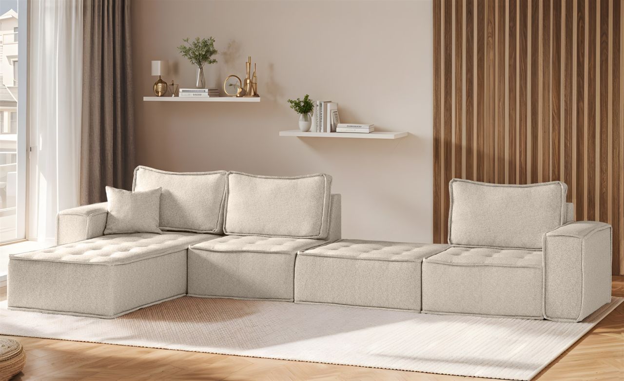 Ecksofa Modulsofa 4-teilig SANDE XL Stoff Alpine Beige Ottomane Links Ecksofa Modulsofa 4-teilig SANDE XL Stoff Alpine Beige Ottomane Links von Fun Möbel