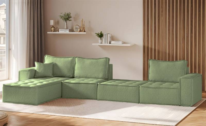 Ecksofa Modulsofa 4-teilig SANDE XL Stoff Alpine Hellgrün Ottomane Links von Fun Möbel