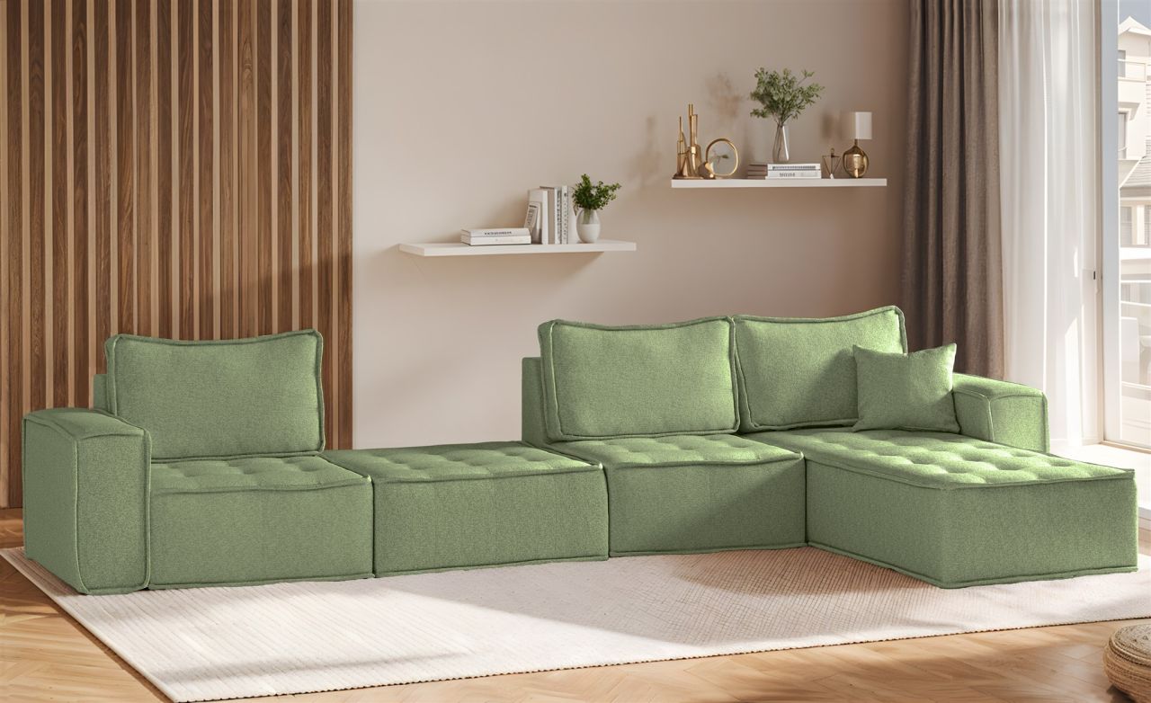 Ecksofa Modulsofa 4-teilig SANDE XL Stoff Alpine Hellgrün Ottomane Rechts von Fun Möbel