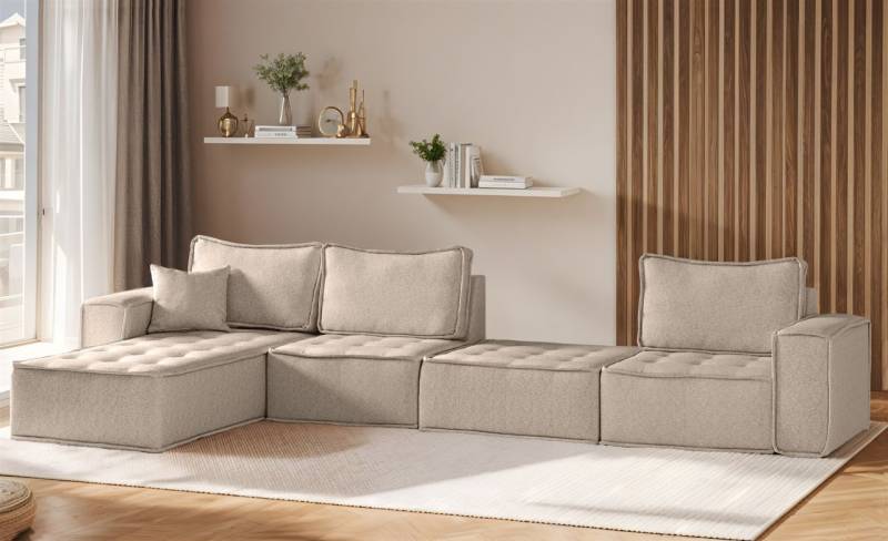 Ecksofa Modulsofa 4-teilig SANDE XL Stoff Alpine Toffee Ottomane Links von Fun Möbel