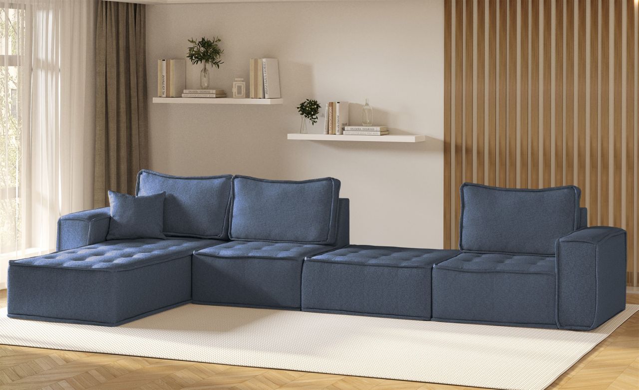 Ecksofa Modulsofa 4-teilig SANDE XL Stoff Raven Blau Ottomane Links Ecksofa Modulsofa 4-teilig SANDE XL Stoff Raven Blau Ottomane Links von Fun Möbel