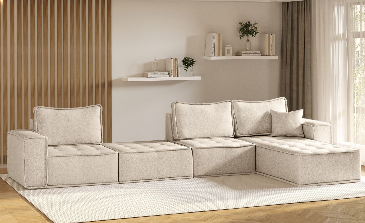 Ecksofa Modulsofa 4-teilig SANDE XL Stoff Raven Creme Ottomane Rechts Ecksofa Modulsofa 4-teilig SANDE XL Stoff Raven Creme Ottomane Rechts von Fun Möbel