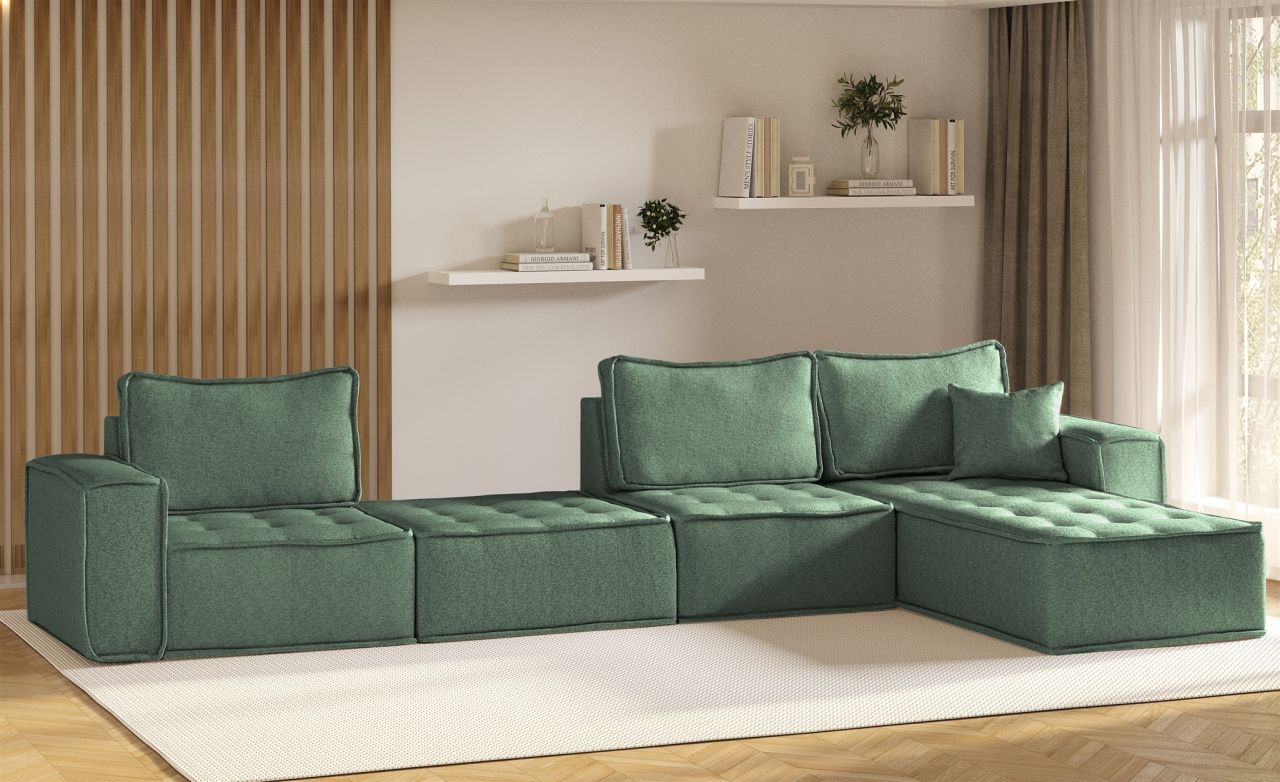 Ecksofa Modulsofa 4-teilig SANDE XL Stoff Raven Flaschengrün Ottomane Rechts Ecksofa Modulsofa 4-teilig SANDE XL Stoff Raven Flaschengrün Ottomane Rechts von Fun Möbel