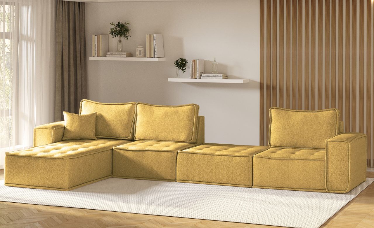 Ecksofa Modulsofa 4-teilig SANDE XL Stoff Raven Honiggelb Ottomane Links Ecksofa Modulsofa 4-teilig SANDE XL Stoff Raven Honiggelb Ottomane Links von Fun Möbel