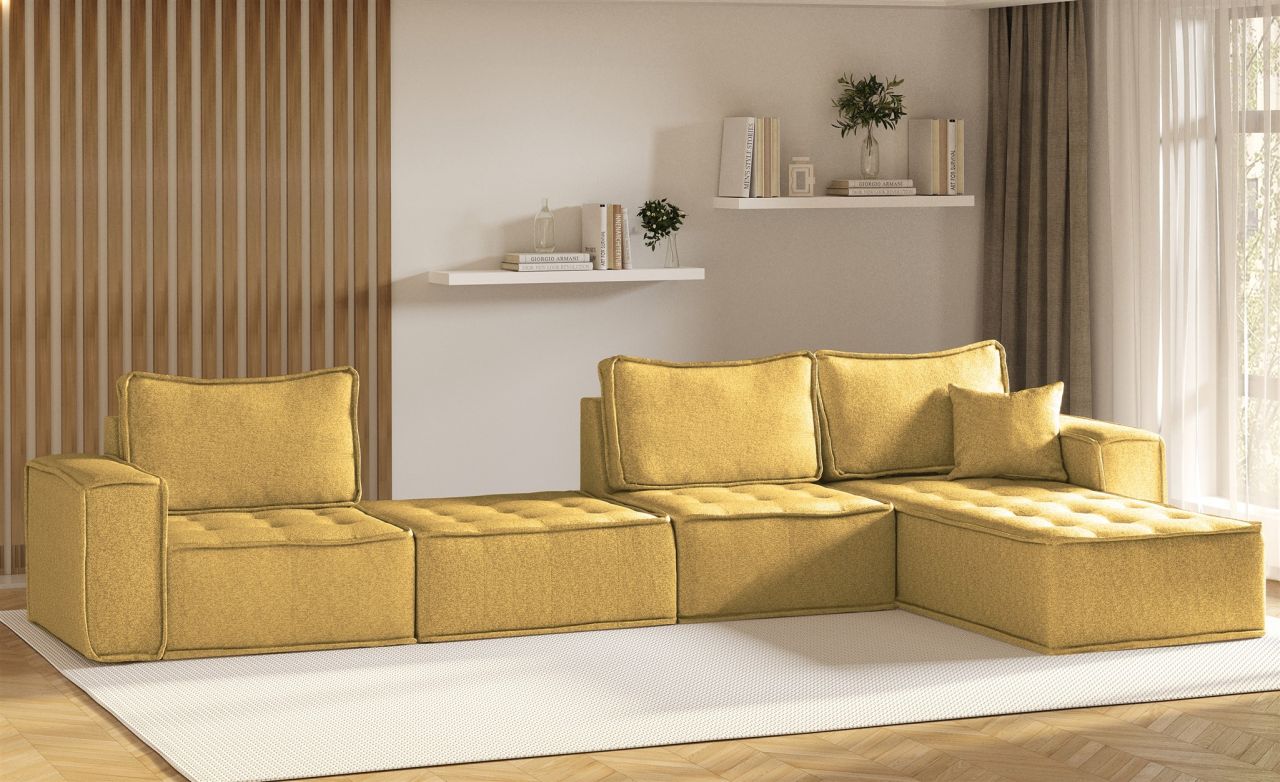 Ecksofa Modulsofa 4-teilig SANDE XL Stoff Raven Honiggelb Ottomane Rechts Ecksofa Modulsofa 4-teilig SANDE XL Stoff Raven Honiggelb Ottomane Rechts von Fun Möbel