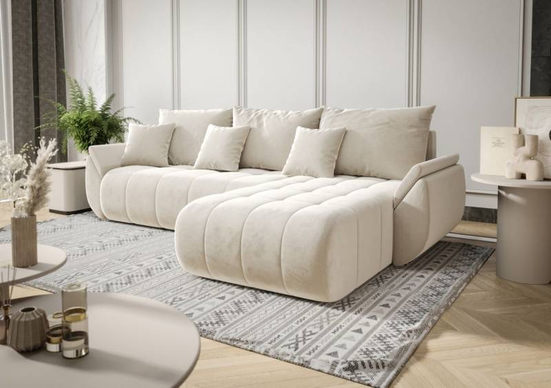 Ecksofa Schlafsofa AKITA Stoff Monolith Creme Ottomane Rechts von Fun Möbel