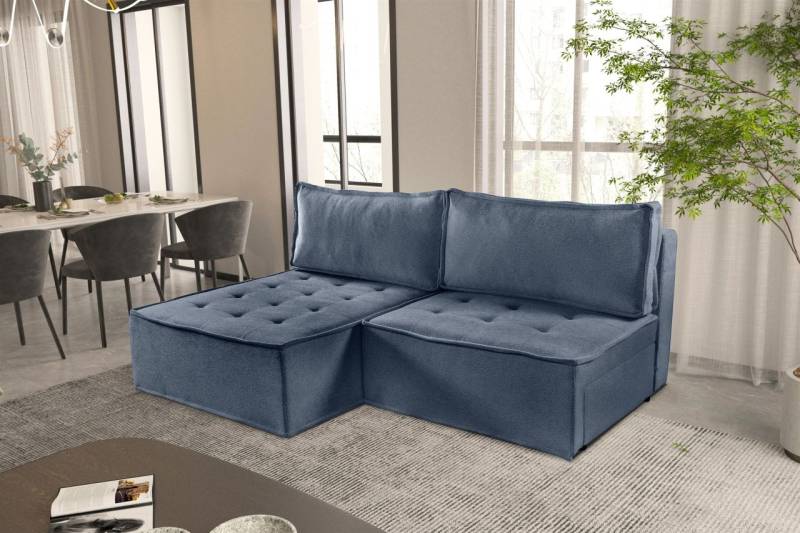 Ecksofa Schlafsofa AMALIA Stoff Raven Blau Ottomane Links von Fun Möbel