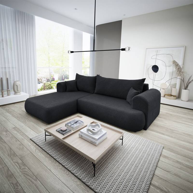 Ecksofa Schlafsofa ANIKE Stoff Now or Never Schwarz Ottomane Links von Fun Möbel