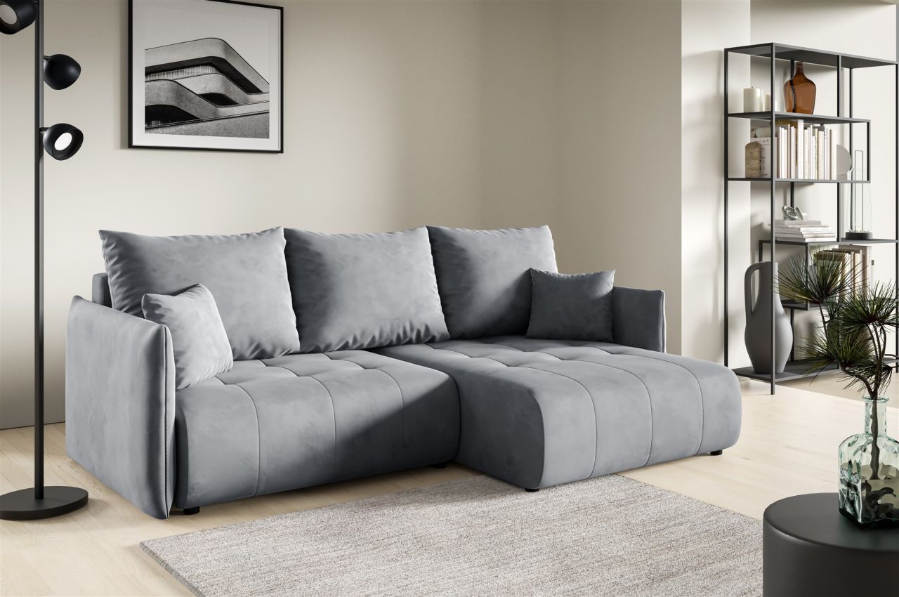 Ecksofa Schlafsofa CANIO Stoff Monolith Grau Ottomane Rechts Ecksofa Schlafsofa CANIO Stoff Monolith Grau Ottomane Rechts von Fun Möbel