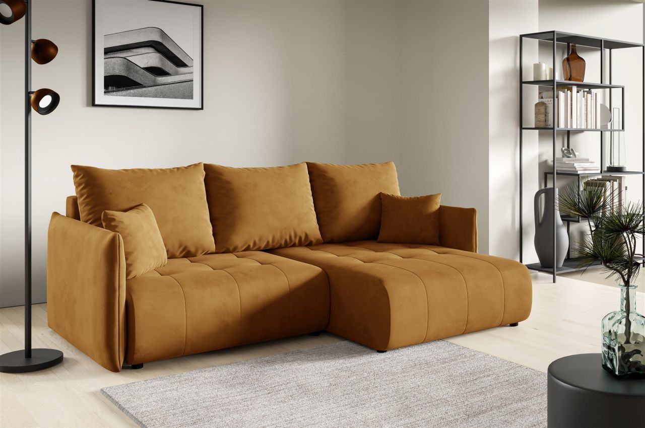 Ecksofa Schlafsofa CANIO Stoff Monolith Honiggelb Ottomane Rechts Ecksofa Schlafsofa CANIO Stoff Monolith Honiggelb Ottomane Rechts von Fun Möbel