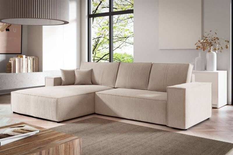 Ecksofa Schlafsofa CORUNIA Stoff Aragon Beige Ottomane Links von Fun Möbel