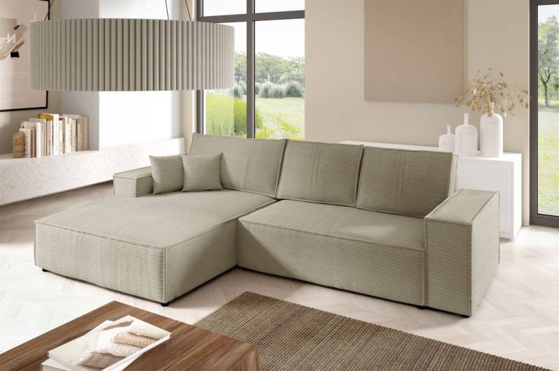 Ecksofa Schlafsofa CORUNIA Stoff Poso Graubeige Ottomane Links von Fun Möbel