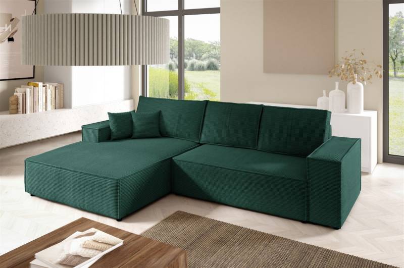 Ecksofa Schlafsofa CORUNIA Stoff Poso Grün Ottomane Links von Fun Möbel